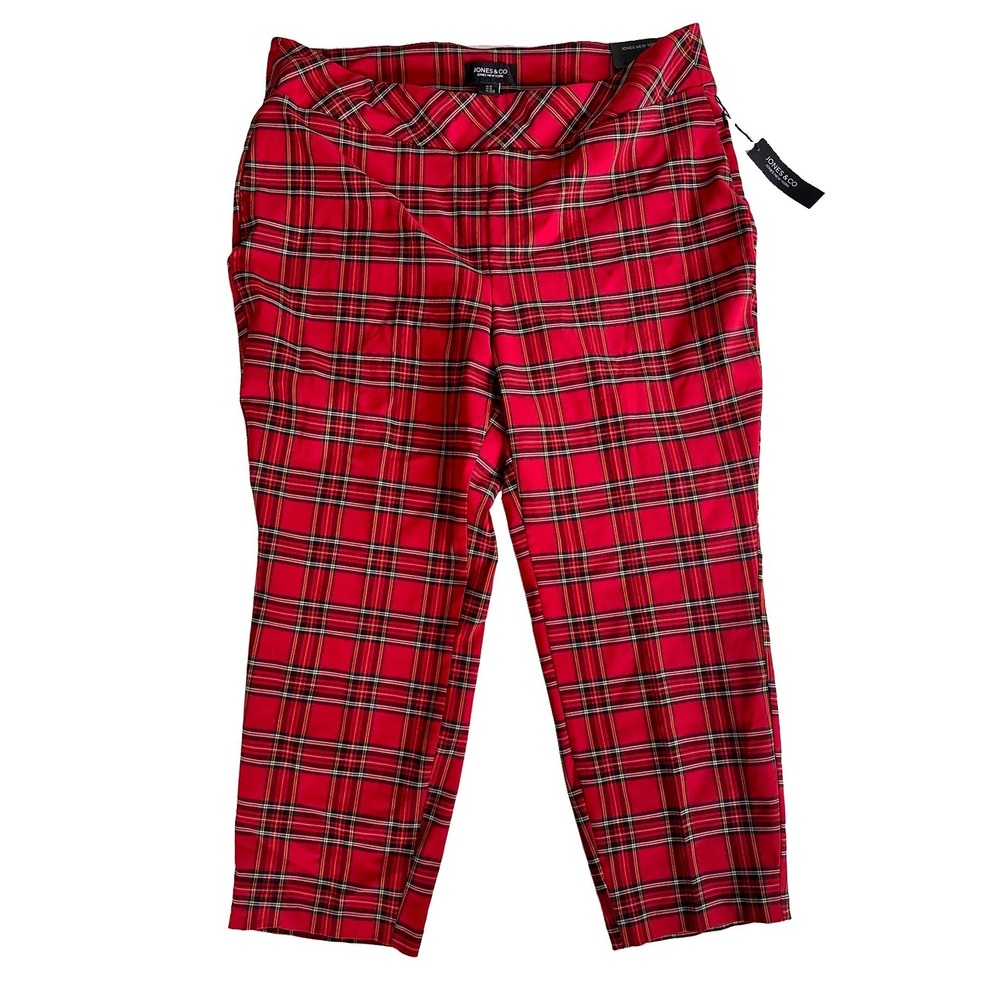 Jones & Co Jones New York Red Tartan Plaid Pull On Dress Pants Plus Size 3X NWT